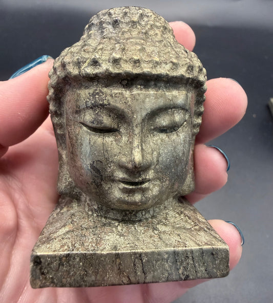Pyrite Buddha Head Carving – 6 × 4 cm