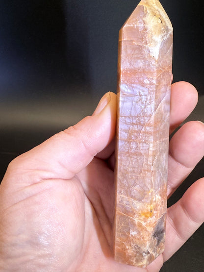 Peach Moonstone Tower with Blue Flash - Crystal wonderland By Lisa