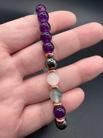Amethyst • Green Fluorite • White Jade • Hematite Bracelet – 8mm