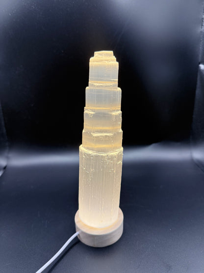 Selenite 20cm Tower with USB Light Base