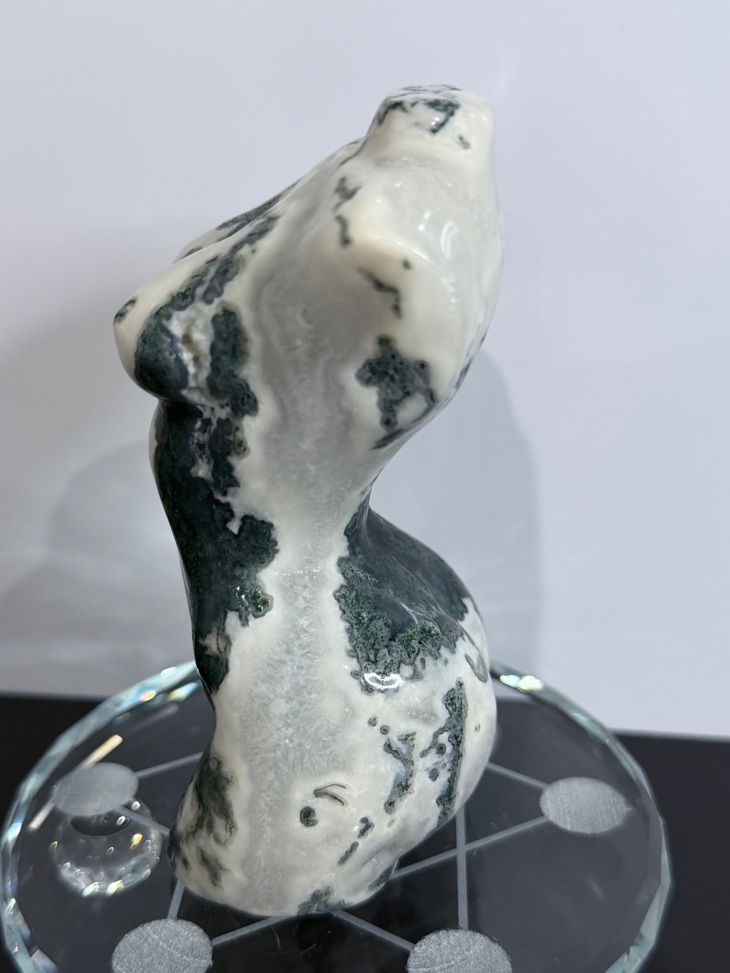 Moss Agate Goddess Statement Torso Carving – 544g - 12.5cm
