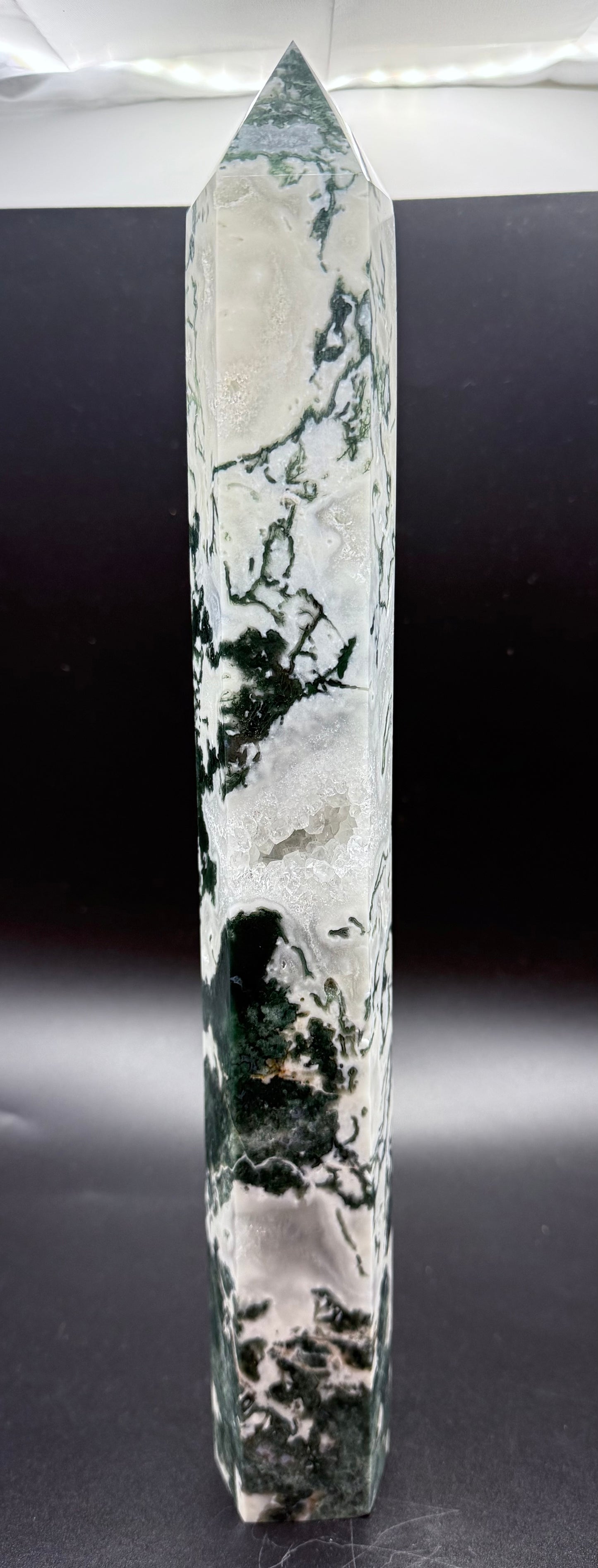 Extra Large Moss Agate Tower with Druzy 35cm 1.4kg