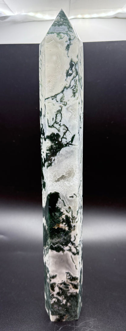 Extra Large Moss Agate Tower with Druzy 35cm 1.4kg