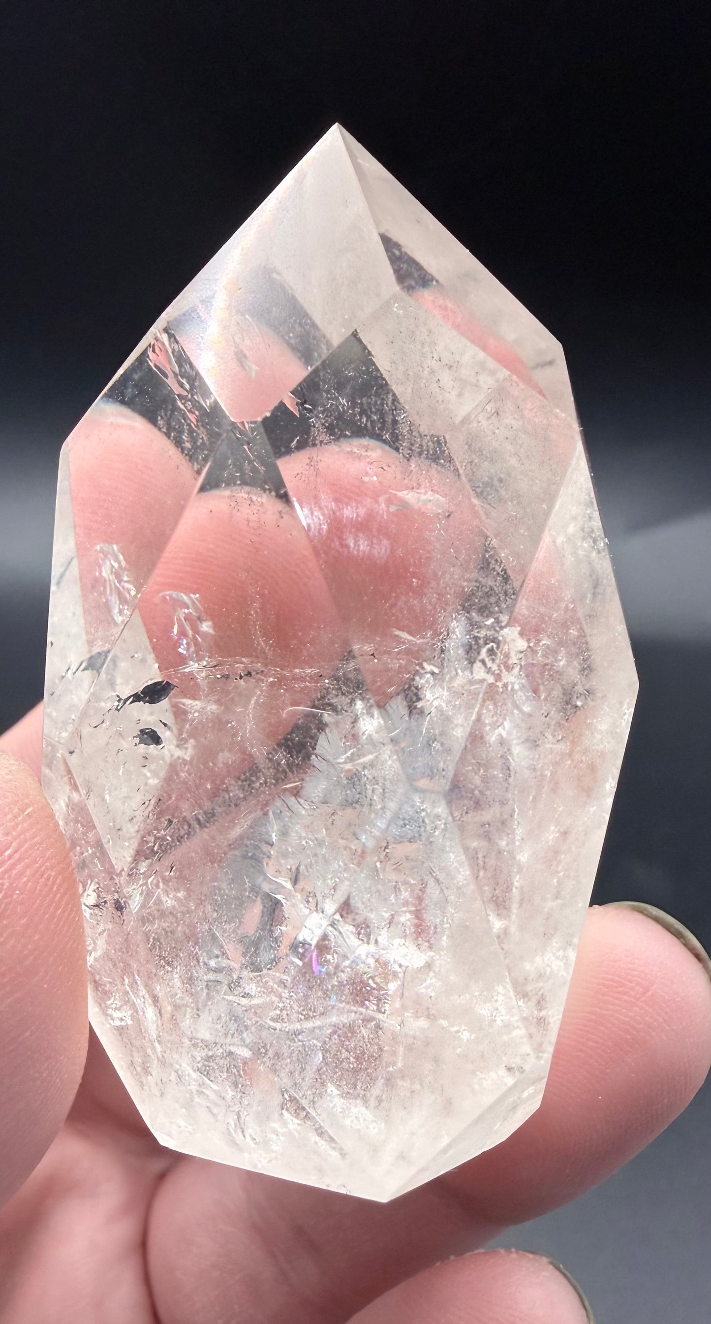 Clear Quartz Polyhedron with Phantoms on Rotating Stand