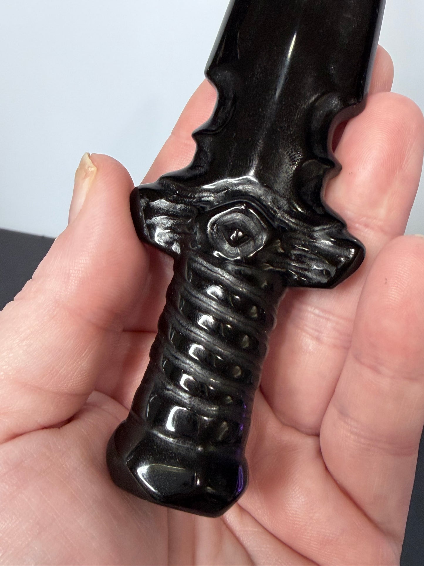 Black Obsidian Dagger Carving 15cm | Eye of Protection Crystal Sword