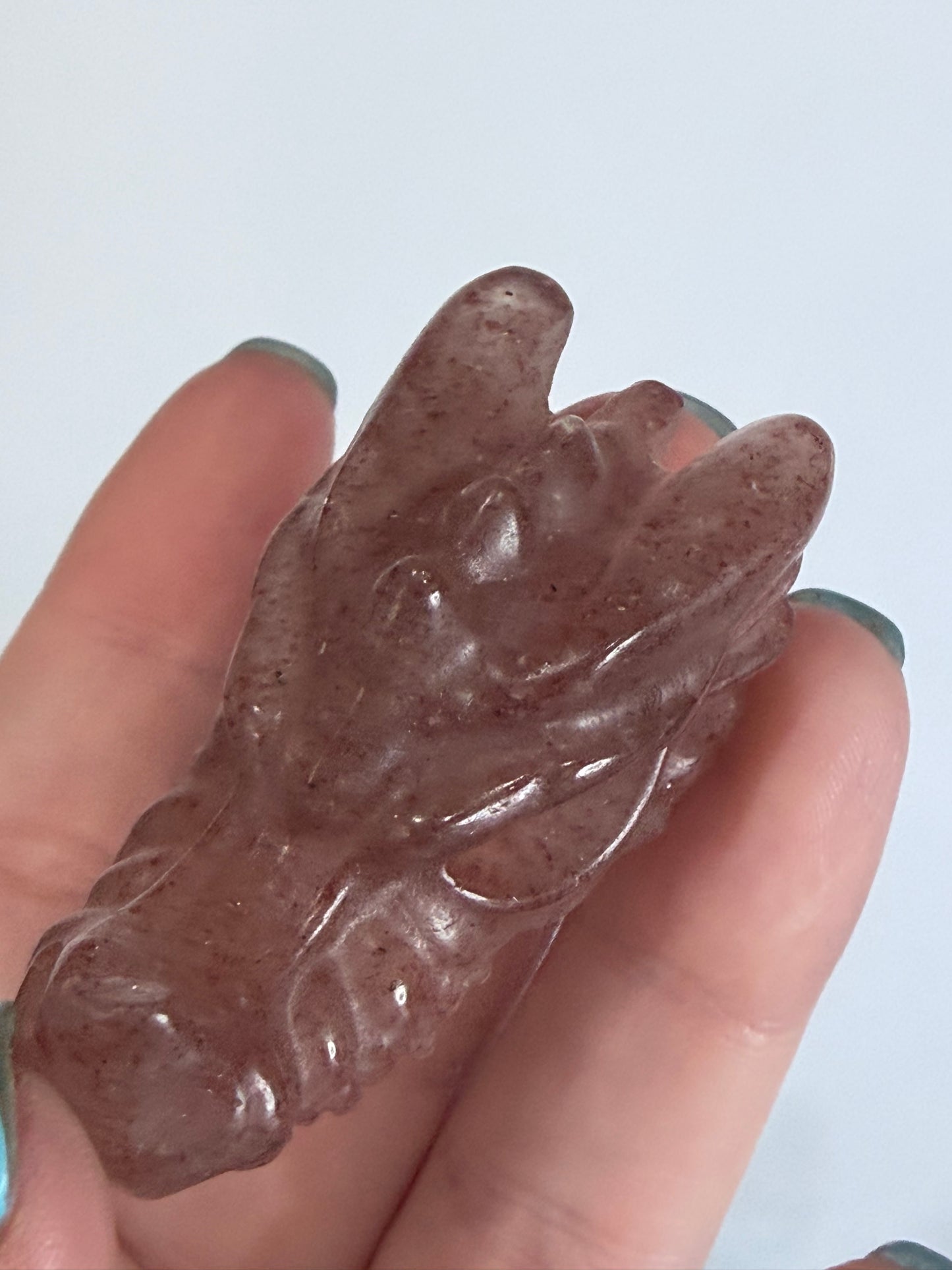 Strawberry Quartz Dragon Head Carving B - 5cm
