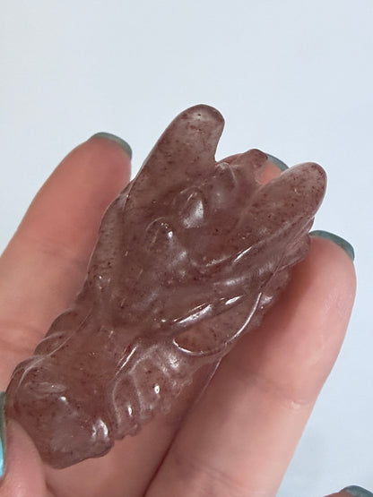 Strawberry Quartz Dragon Head Carving B - 5cm