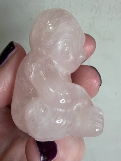 Rose Quartz Monkey Carving – 5cm