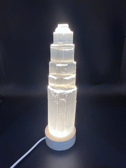 Selenite 20cm Tower with USB Light Base