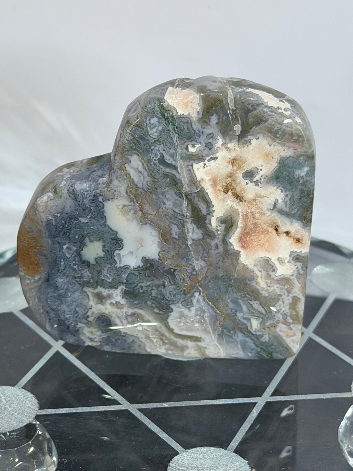 Blue Moss Agate Druzy Heart – Self Standing 

Supports gentle heart healing & self-love
