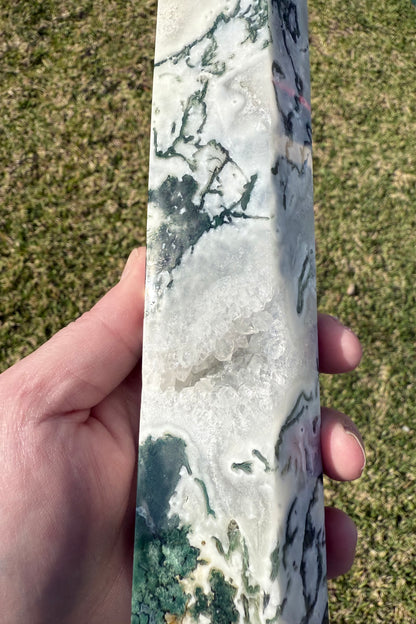 Extra Large Moss Agate Tower with Druzy 35cm 1.4kg