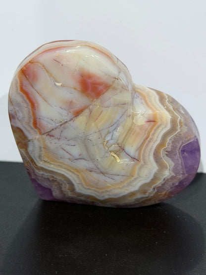 Amethyst & Banded Agate Heart 104g | 6.4 × 5.7 cm | Self-Standing H