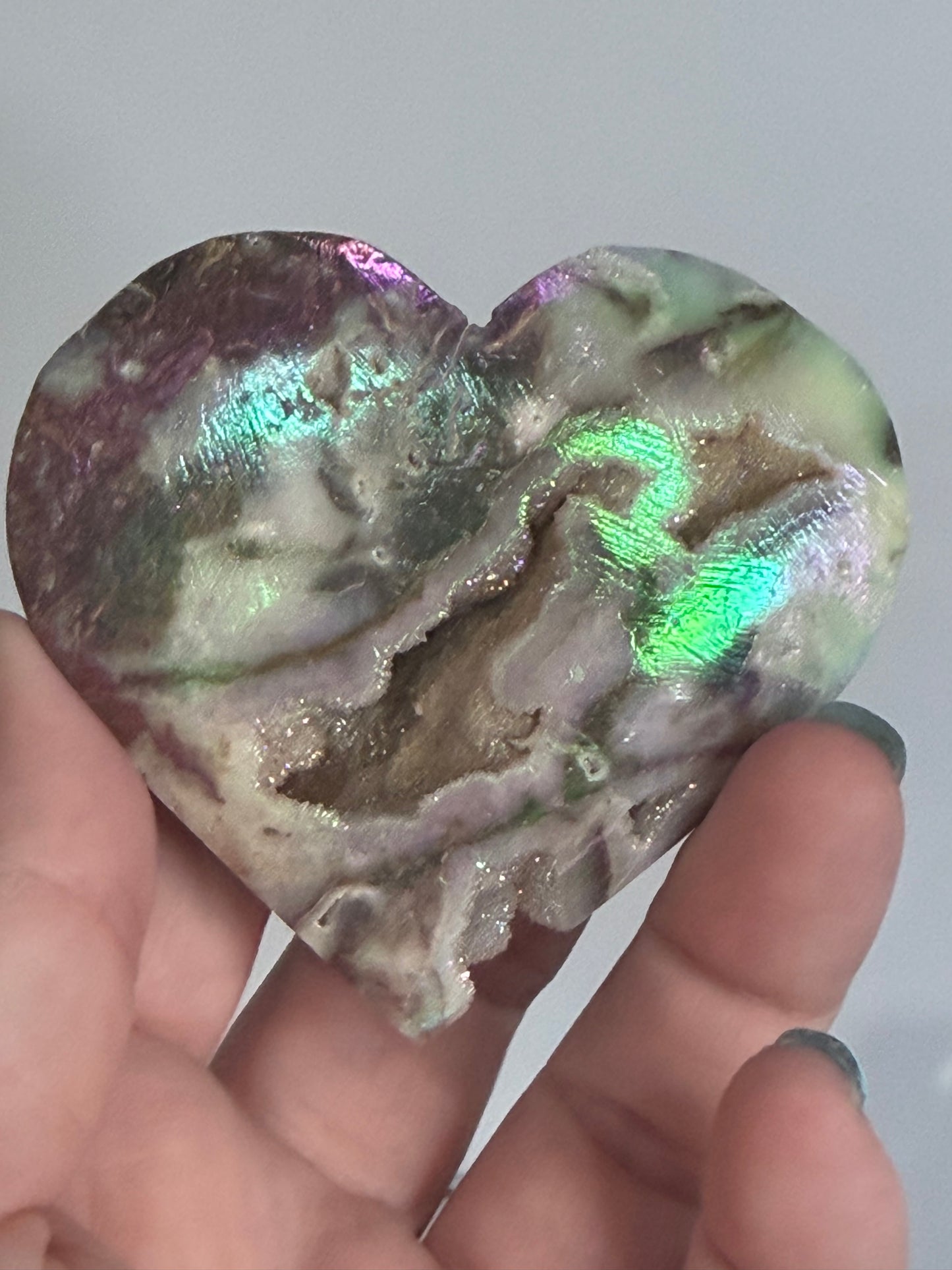 Aura-Coated Sphalerite Druzy Heart with Natural Cave 130g | 7.1 × 6.5 cm C