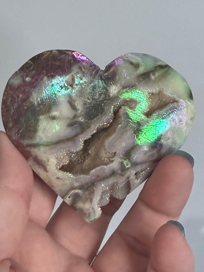 Aura-Coated Sphalerite Druzy Heart with Natural Cave 130g | 7.1 × 6.5 cm C