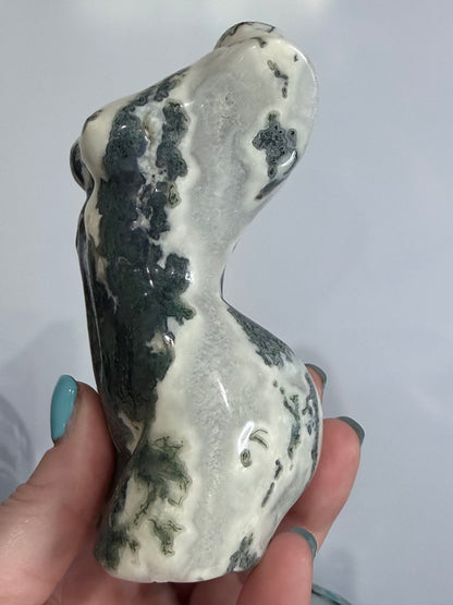 Moss Agate Goddess Statement Torso Carving – 544g - 12.5cm