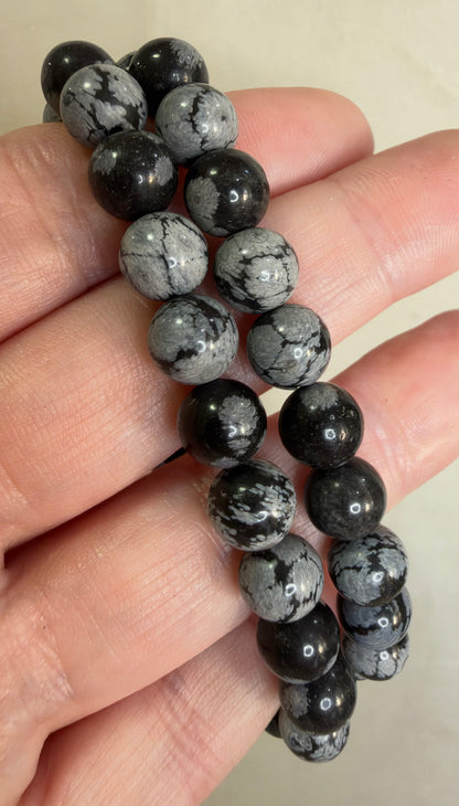 8mm Snowflake Obsidian Bracelet