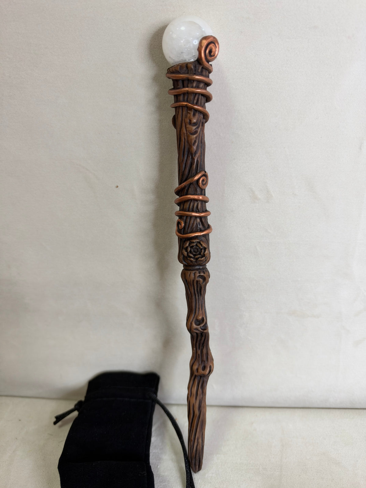 Aura Quartz Energy Clearing Wand with Storage Pouch