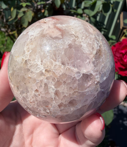 Premium Flower Agate Sphere with Druzy & Crystal Garden – 7 cm | 445g