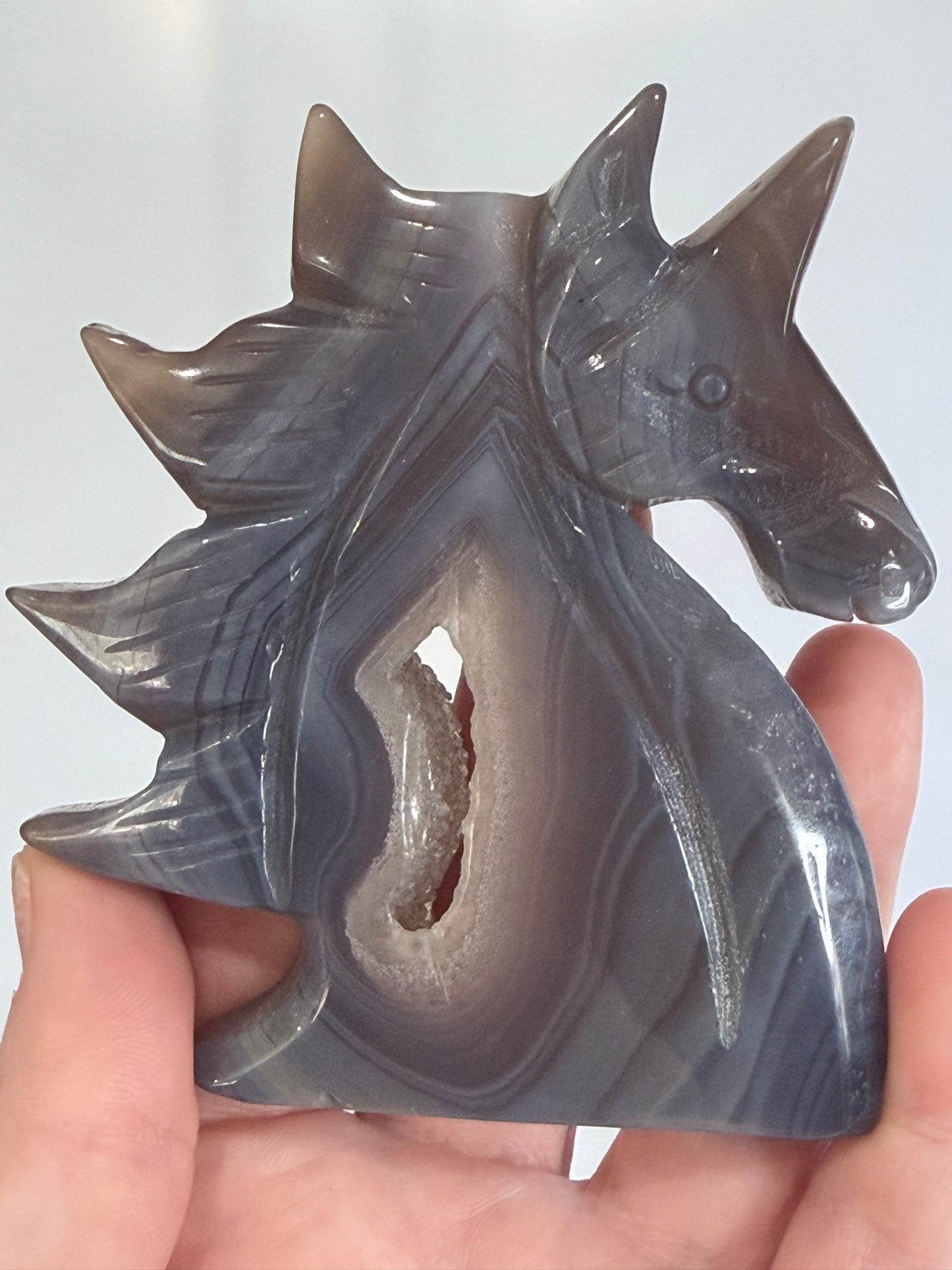 Agate Unicorn Druzy Carving – 10cm | 145g