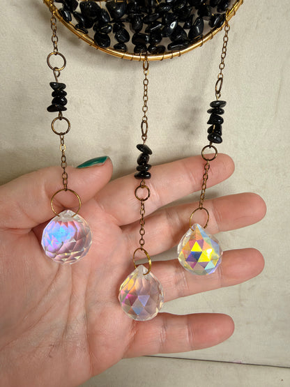 Black Obsidian Crescent Moon Suncatcher – 35 × 10cm
