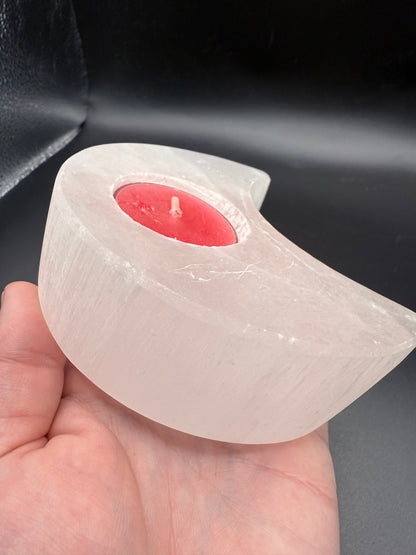 Selenite Moon Tealight Candle Holder