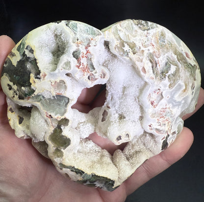 Unique Moss Agate Druzy Heart with Stand