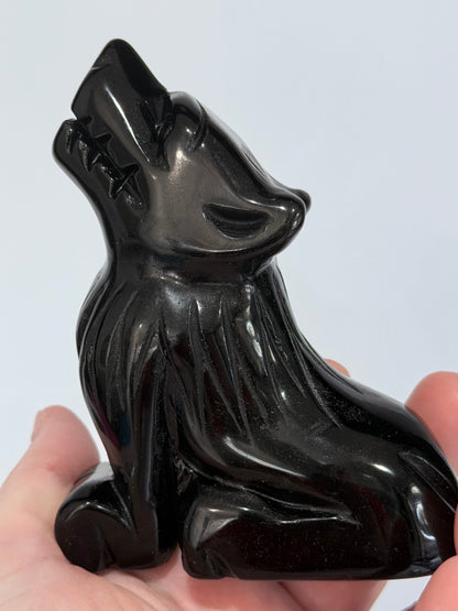 Black Obsidian Howling Wolf Crystal Carving – 10cm
