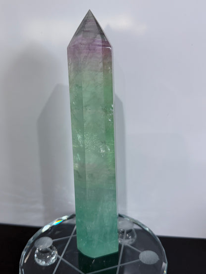 Watermelon Fluorite Tower with Light Base – 18cm | 485g