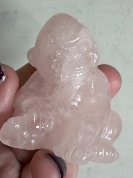 Rose Quartz Monkey Carving – 5cm
