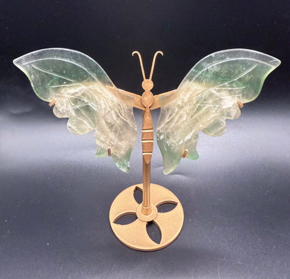 Green & Honey Fluorite Butterfly with Stand