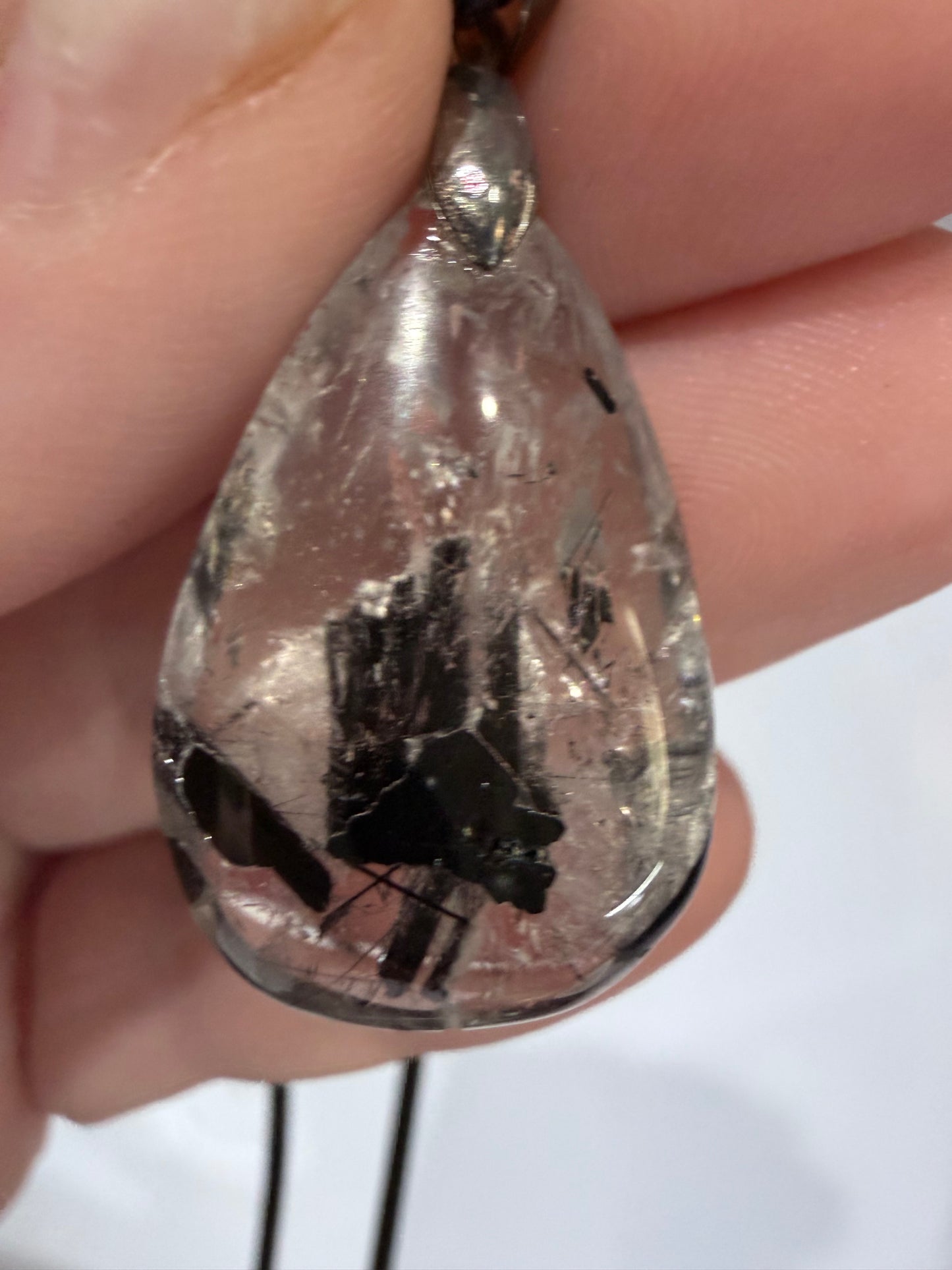 Black Tourmaline in Quartz Pendant with 925 Bail & Black Cord (3cm)