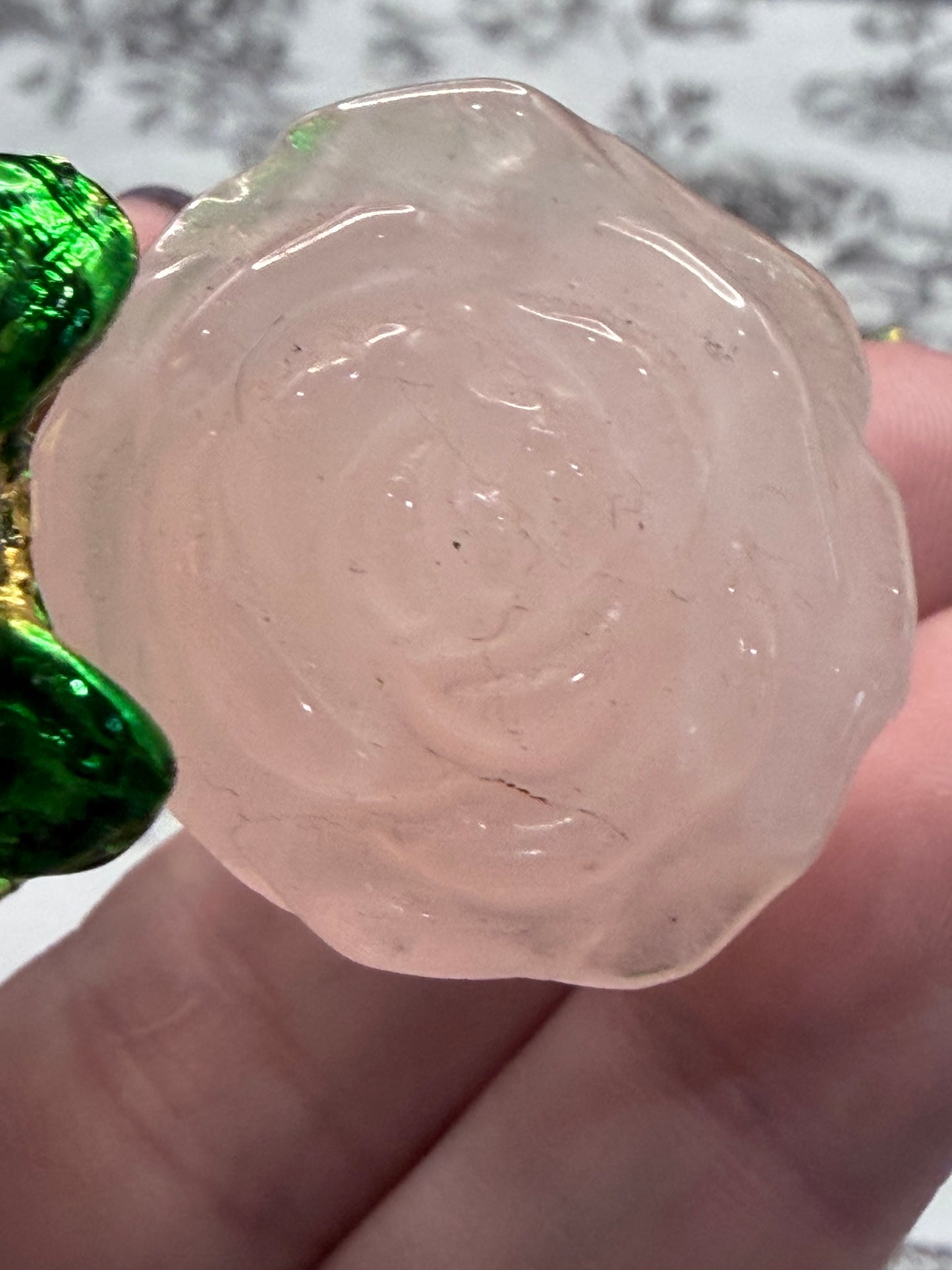 Rose Quartz & Green Aventurine Crystal Double Rose Stem (20cm)