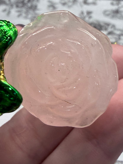 Rose Quartz & Green Aventurine Crystal Double Rose Stem (20cm)