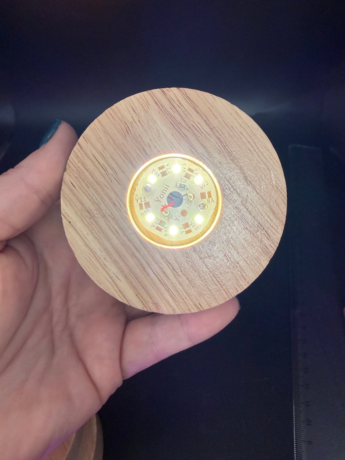 Wooden LED Crystal Display Base Cordless White Light