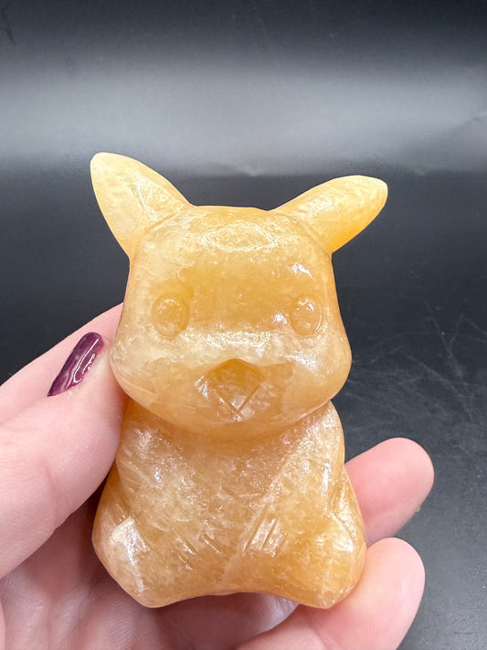 Yellow Calcite Pikachu Carving