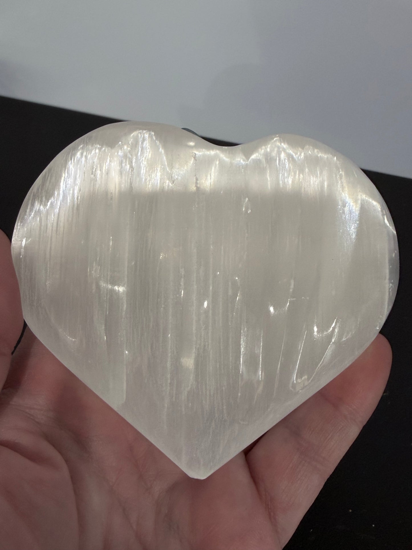 Selenite Etched Heart-Shaped with Stand - 10cm