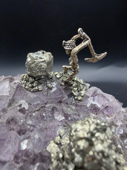 Amethyst Cluster with Pyrite Miner Figures – Collector Specimen