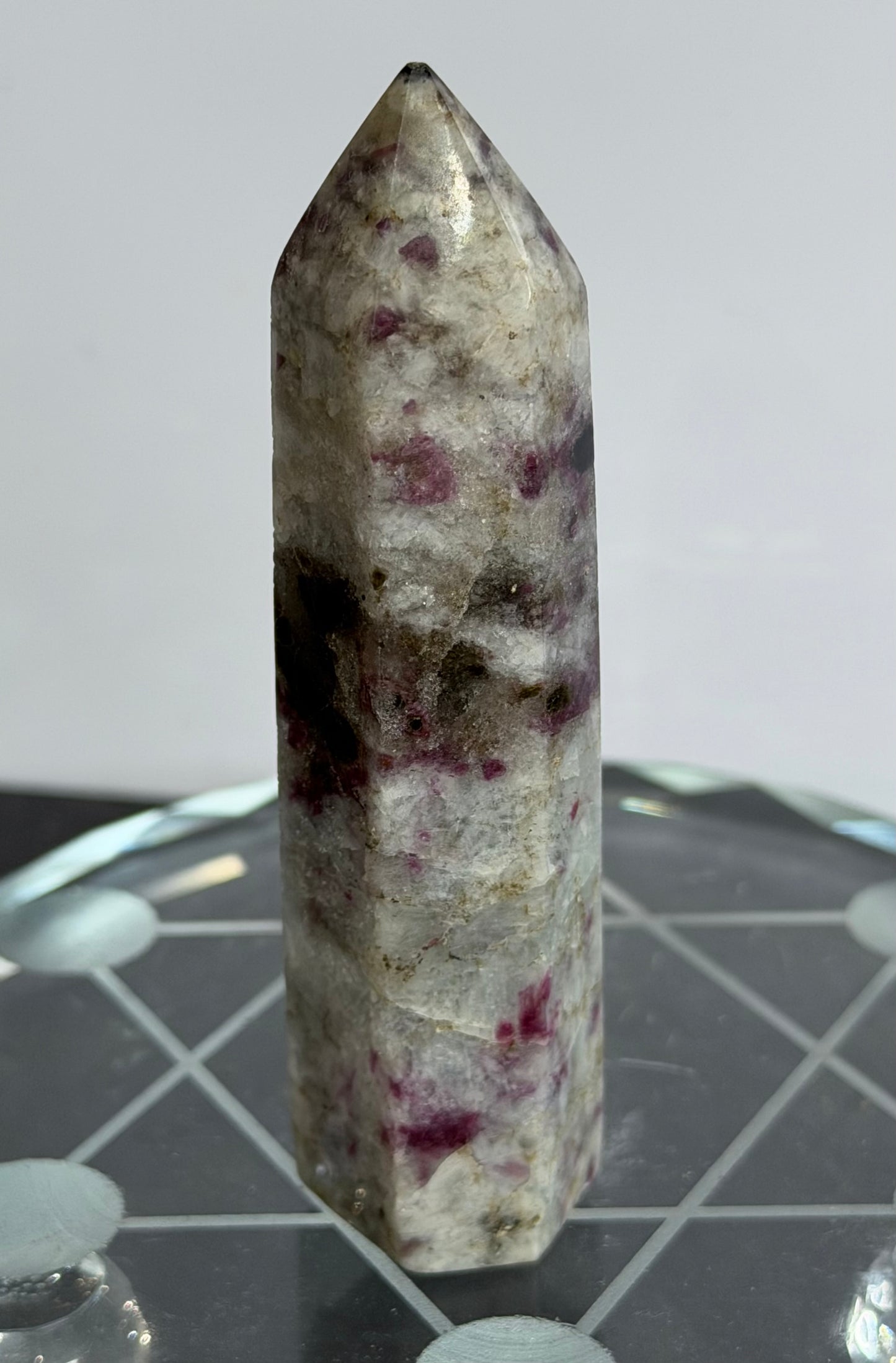 Pink Tourmaline in Quartz Crystal Tower – 8.9cm | 68g B