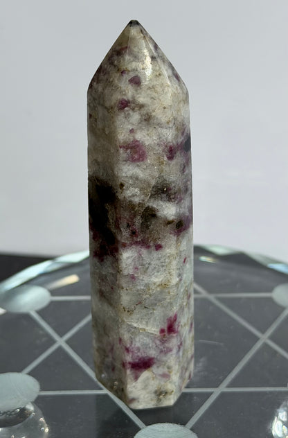 Pink Tourmaline in Quartz Crystal Tower – 8.9cm | 68g B
