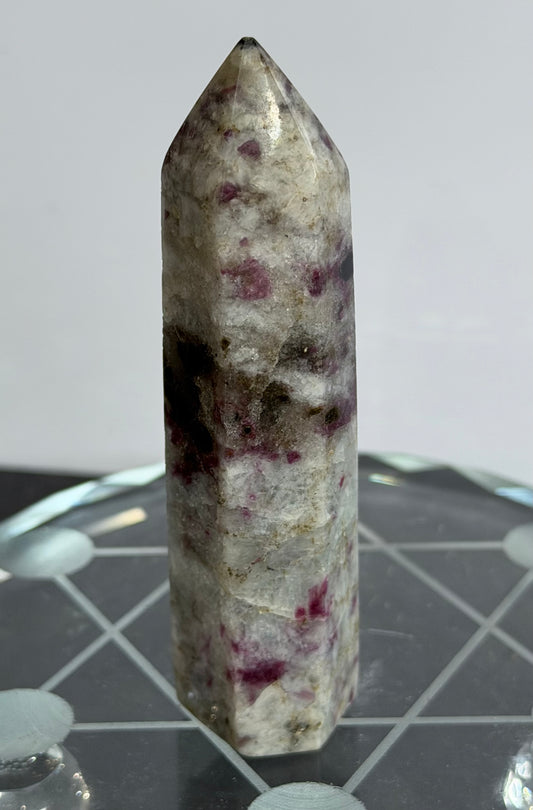 Pink Tourmaline in Quartz Crystal Tower – 8.9cm | 68g B