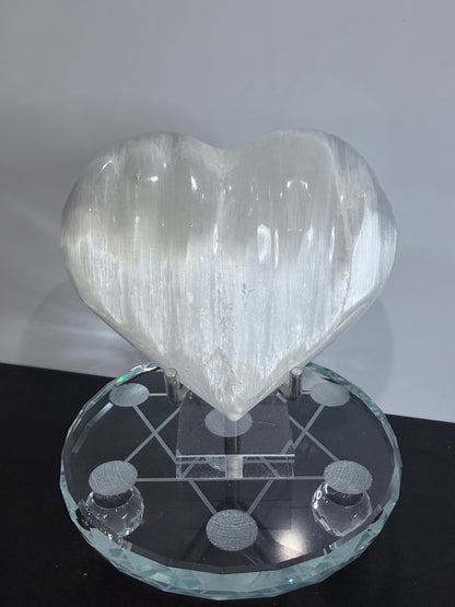 Selenite Etched Heart-Shaped with Stand - 10cm