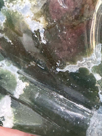 Moss Agate Moon Face Carving – 12.2cm