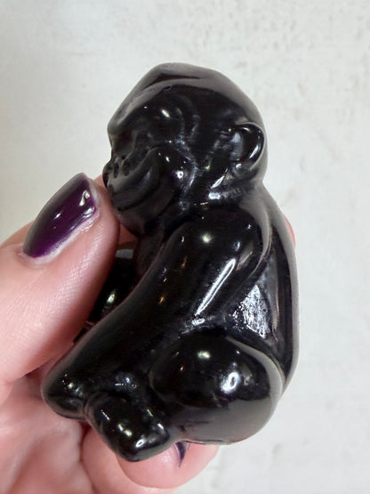 Black Obsidian Monkey Carving 5cm