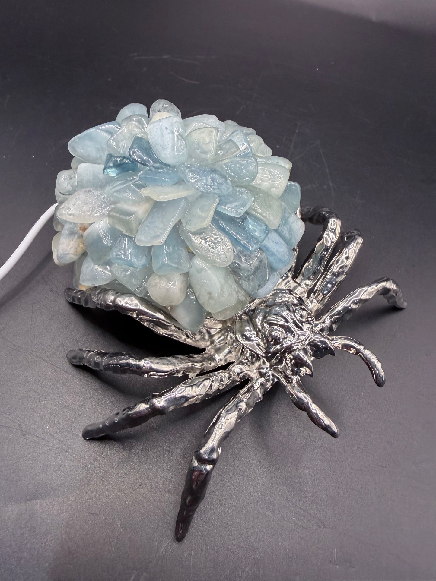Aquamarine Crystal Spider Lamp