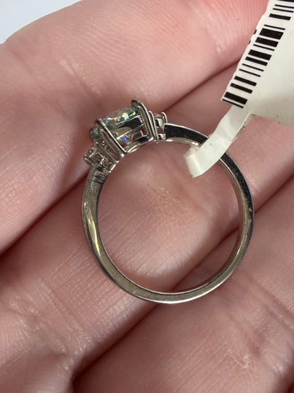 Green Moissanite Sterling Silver Ring – Size 6