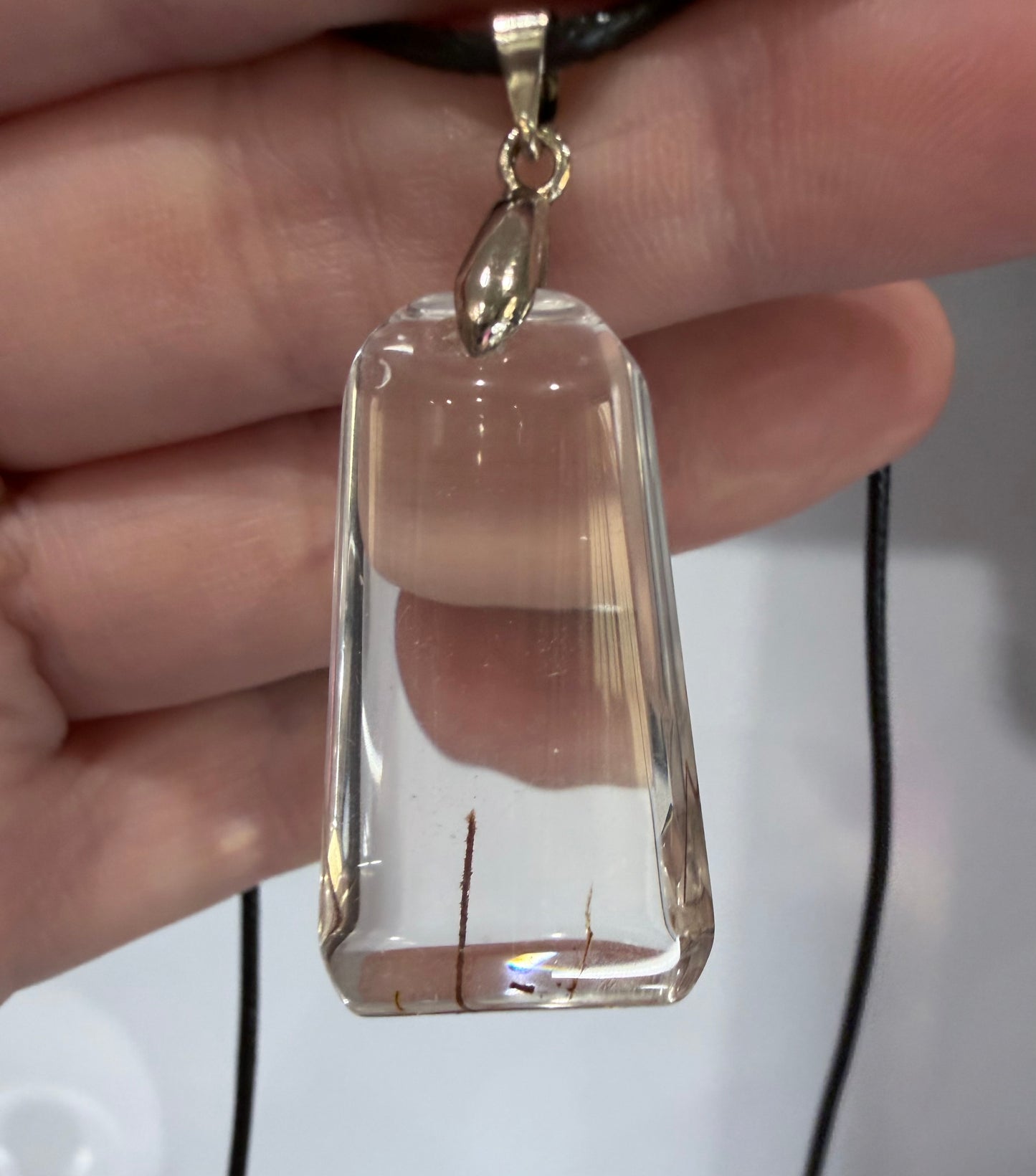 Red Tourmaline in Quartz Pendant with Natural Rainbow (3.5cm)