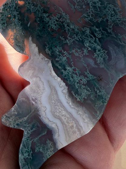 Moss Agate Butterfly On Gold Stand