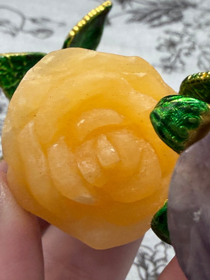 Amethyst & Honey Calcite Crystal Double Rose Stem (20cm)