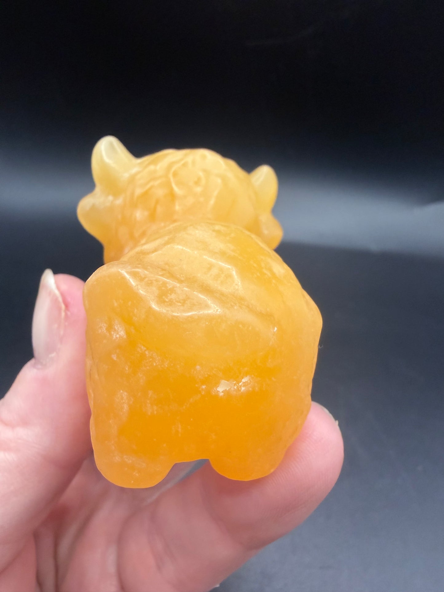 Orange Calcite Highland Cow Crystal Carving – 5.5cm