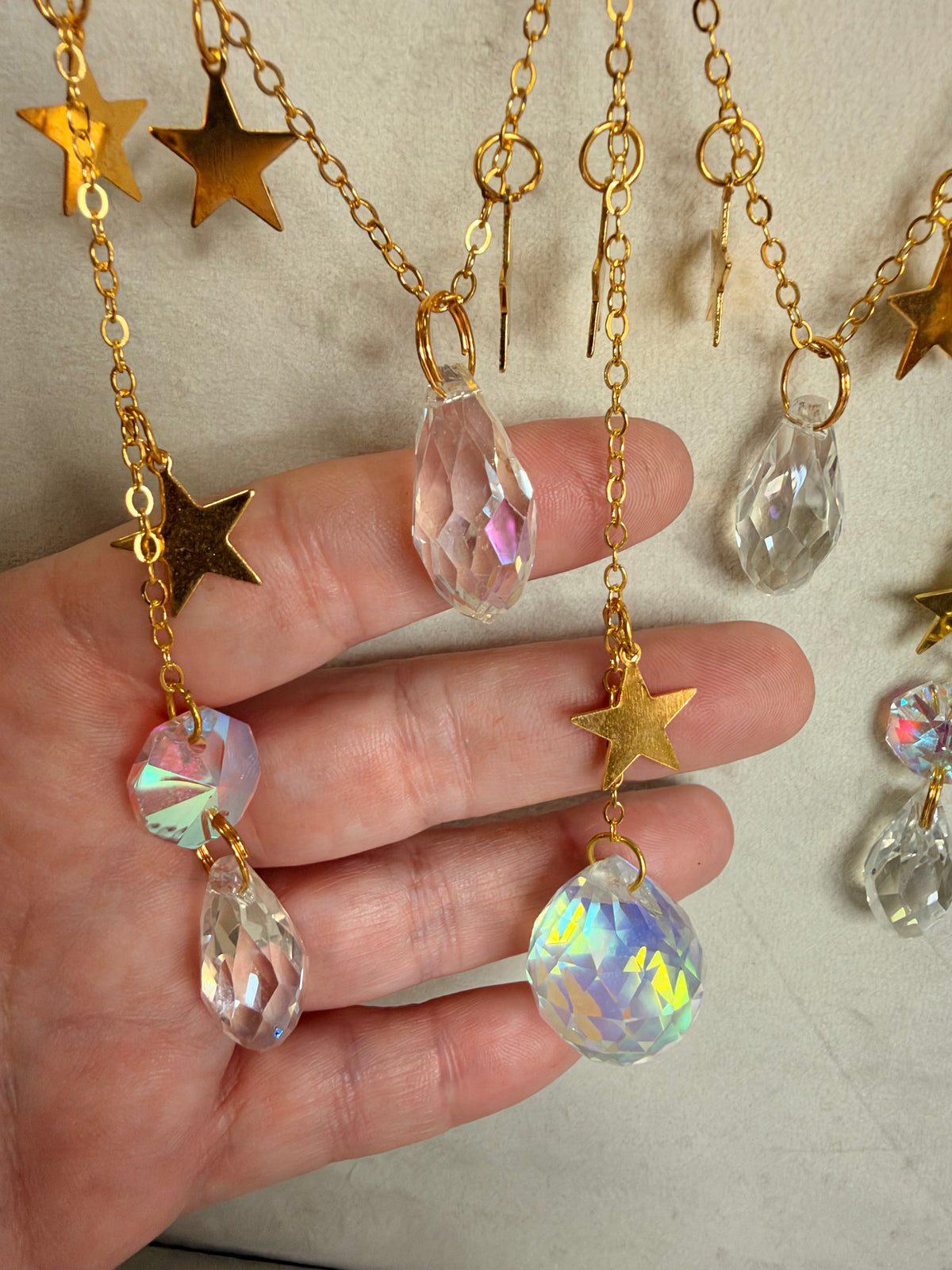 Clear Quartz Triple Moon Suncatcher – 30 × 15cm